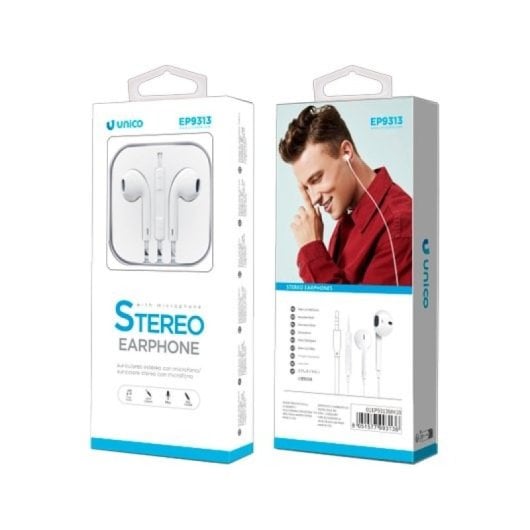 Auriculares UNICO con cable Jack 3.5mm estéreo micrófono y 1.2m TPE Blanco