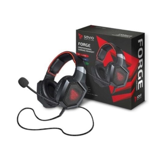 Auriculares Savio con cable Jack 3.5mm + USB y micrófono, LED rojo Gaming