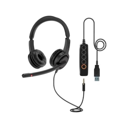 Auscultadores Axtel com cabo USB-A e conector 3,5, microfone e cancelamento de ruído
