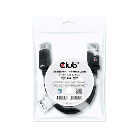 Cable Club 3D CAC-2067 DisplayPort 1.4 1m 8K60Hz HBR3 Macho-Macho Negro