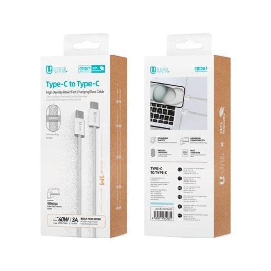 Cable Uni USB-C 60W 3A 1m TPE Nylon carga rápida blanco