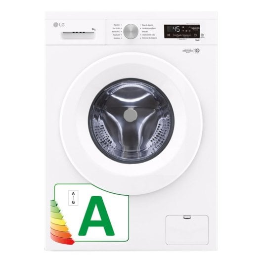 Lave-linge à chargement frontal LG 8 kg, 1400 tr/min, classe A, blanc, moteur Inverter, entraînement direct, vapeur, Wi-Fi