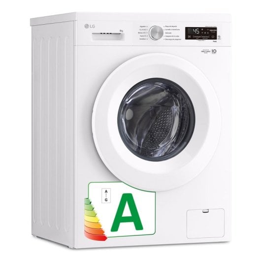 Lave-linge à chargement frontal LG 8 kg, 1400 tr/min, classe A, blanc, moteur Inverter, entraînement direct, vapeur, Wi-Fi