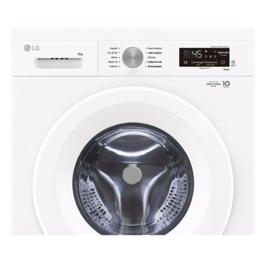 Lave-linge à chargement frontal LG 8 kg, 1400 tr/min, classe A, blanc, moteur Inverter, entraînement direct, vapeur, Wi-Fi