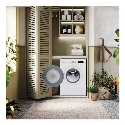 Lave-linge à chargement frontal LG 8 kg, 1400 tr/min, classe A, blanc, moteur Inverter, entraînement direct, vapeur, Wi-Fi