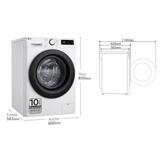 Lavadora LG 10kg Carga Frontal 1400rpm Clase A Blanca Direct Drive Steam Display LED