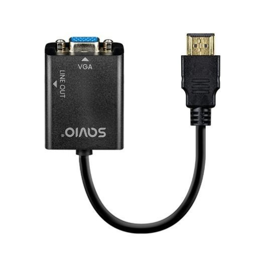 Adattatore HDMI a VGA Savio AK-76 1080p Nero con audio da 3,5 mm Plug and Play