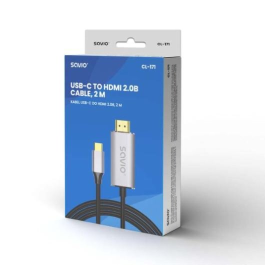 Cavo Savio CL-171 USB-C a HDMI 2.0 4K 2 m nero e argento HDCP 4K 120Hz