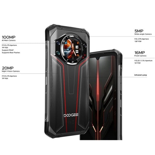 DOOGEE S119 8GB 512GB 4G 10200mAh Triple Cámara 100MP NFC Dual SIM Android 14 Negro/Rojo
