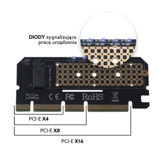 Tarjeta adaptadora Savio PCI-E a M.2 NVMe M-Key Compatibilidad Estándar NVMe