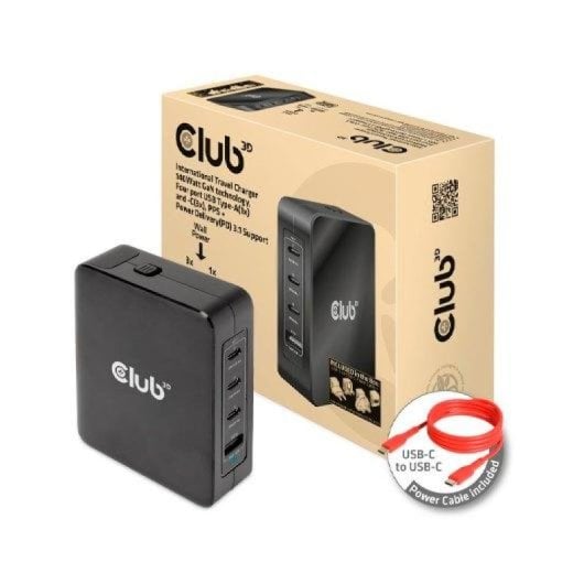 Club 3D GaN Ladegerät 140W 1x USB-A 3x USB-C PPS PD3.1 Schwarz Multikompatibel