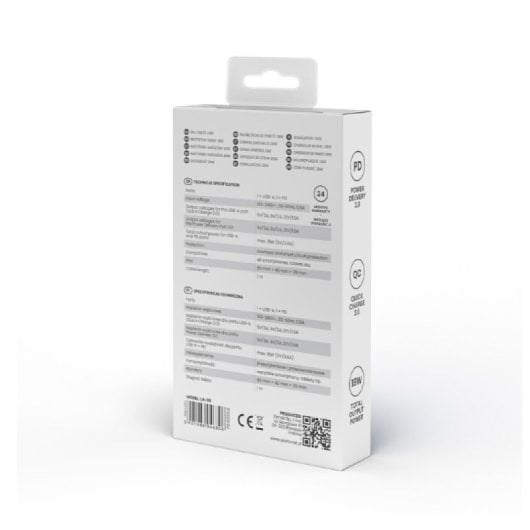 Chargeur Savio LA-05 18 W double USB 3.0 + PD avec câble de 1 m, protection universelle blanche