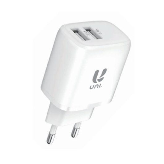 UNI HC2123 Caricabatterie doppio USB-A 2,4 A 2 porte Protezione universale Bianco