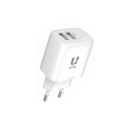UNI HC2123 Caricabatterie doppio USB-A 2,4 A 2 porte Protezione universale Bianco