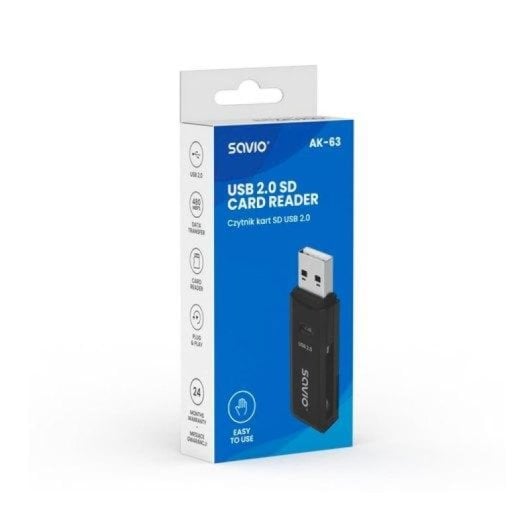 Lector de tarjetas SD Savio AK-63 USB 2.0 480Mbps Plug and Play compacto