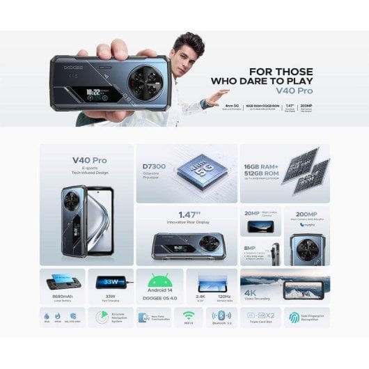 Doogee V40 Pro 5G 16GB 6.78" 512GB Plata cámara 200MP