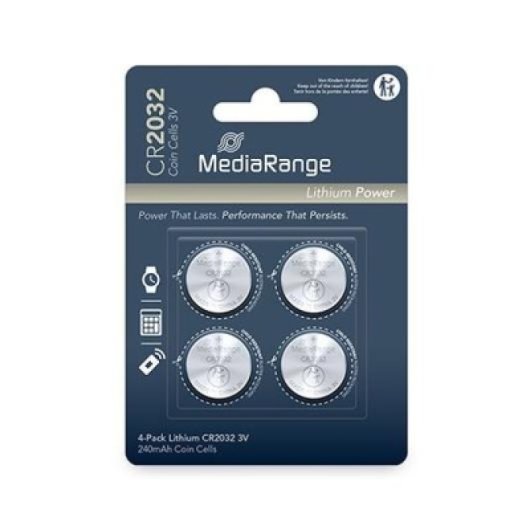 Pila botón MediaRange MRBAT132 CR2032 Litio 3V 220-240mAh Pack 4 unidades