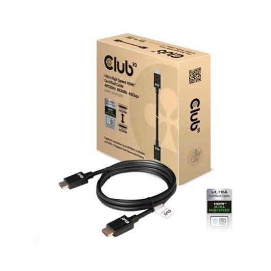Cabo HDMI Club 3D 2.1 1,5m 4K120Hz 8K60Hz 48Gbps banhado a ouro ARC preto