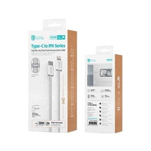 Cavo UNI USB-C a Lightning 2 m 30 W 3 A Nylon Ricarica Rapida Bianco Compatibile Apple
