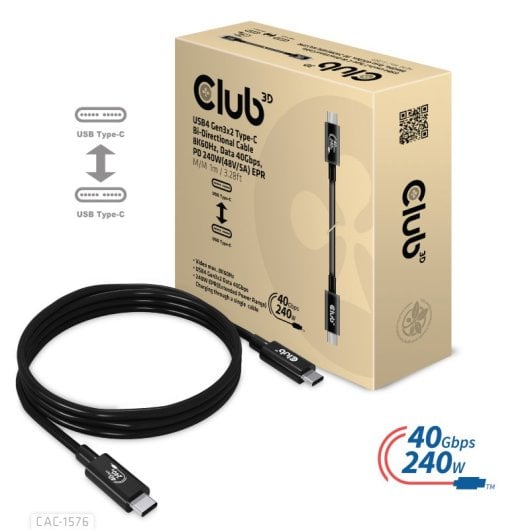 Cable Club 3D CAC-1576 USB4 1m 40Gbps Power Delivery 240W Negro
