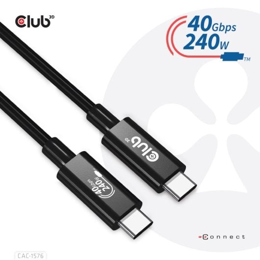 Cable Club 3D CAC-1576 USB4 1m 40Gbps Power Delivery 240W Negro