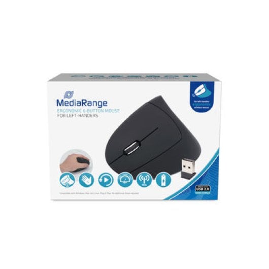 Ratón MediaRange inalámbrico 1600 DPI ergonómico vertical mano derecha 6 botones