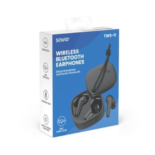Casque sans fil Bluetooth 5.3 Savio avec autonomie de 8 heures et charge rapide, noir