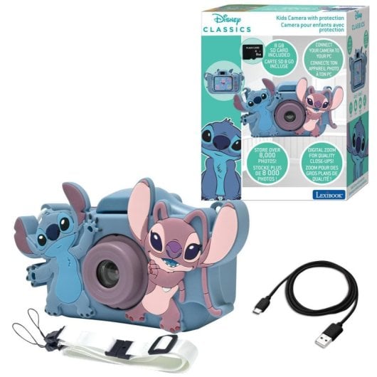 Lexibook Stitch DJ078D 8 GB Kinder-Digitalkamera, 5 Spiele, 15 Bilder, Silikonschutz
