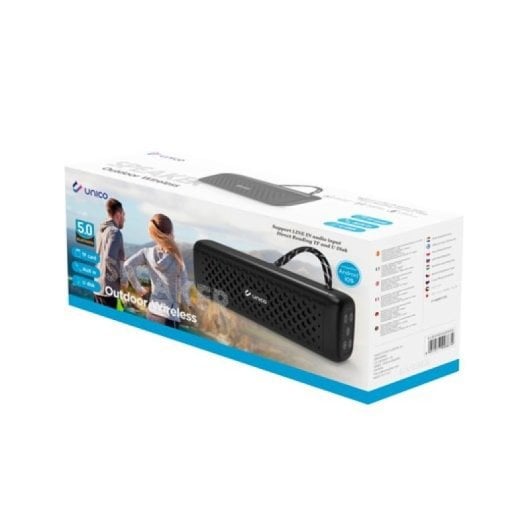 UNICO Tragbarer Bluetooth-Lautsprecher, 10 W, kabellos, MicroSD, LED-Gurt, Schwarz