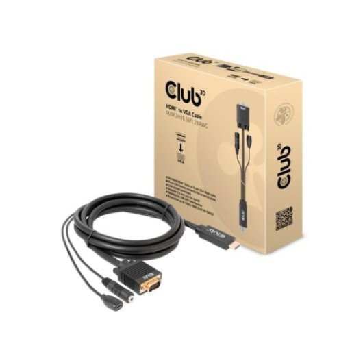 Adaptador Club 3D CAC-1712 HDMI a VGA con audio 2m 1080p chapado oro negro