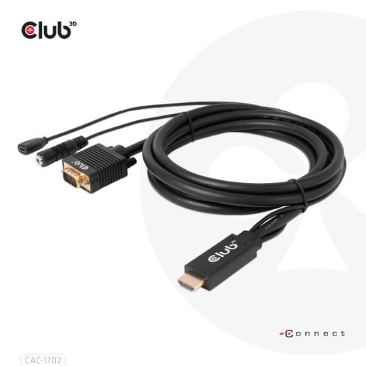 Adaptador Club 3D CAC-1712 HDMI a VGA con audio 2m 1080p chapado oro negro