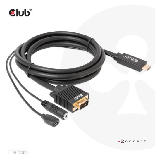 Adaptador Club 3D CAC-1712 HDMI a VGA con audio 2m 1080p chapado oro negro