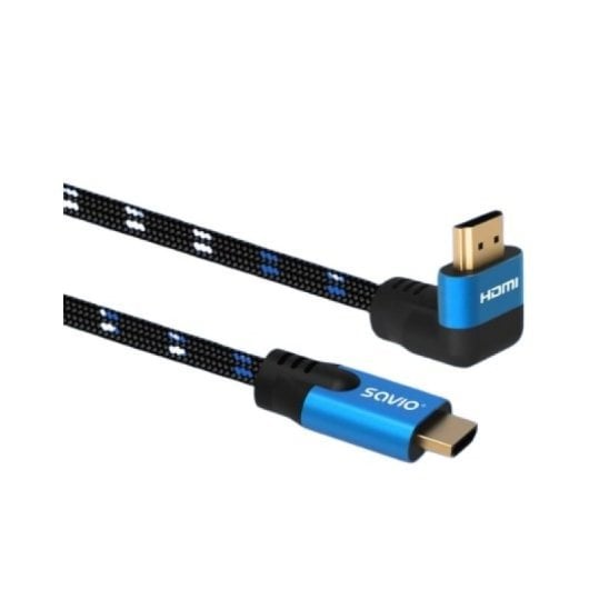 Cable HDMI Savio CL-147 2.1 8K HDR 1.8M Angular Trenzado Azul Negro Oro
