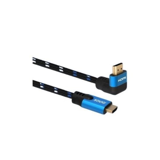 Cable HDMI Savio CL-147 2.1 8K HDR 1.8M Angular Trenzado Azul Negro Oro