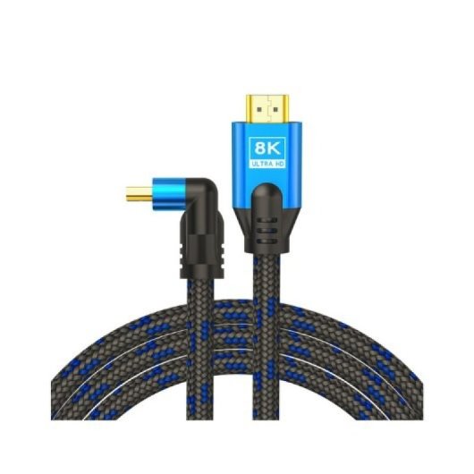 Savio CL-148 2.1 8K 3M abgewinkeltes HDMI-Kabel (Stecker auf Stecker, geflochten, blau-schwarz)