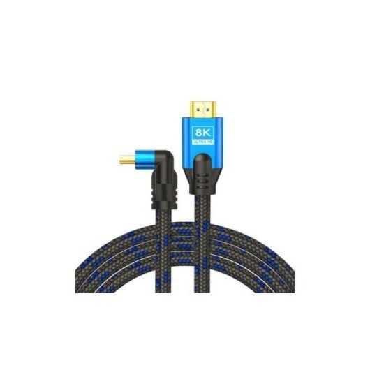 Savio CL-148 2.1 8K 3M abgewinkeltes HDMI-Kabel (Stecker auf Stecker, geflochten, blau-schwarz)
