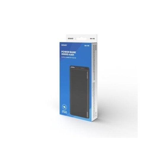 Savio BA-05 Power Bank 20000mAh Ecrã LED Carregamento rápido 2xUSB-A 1xUSB-C Preto
