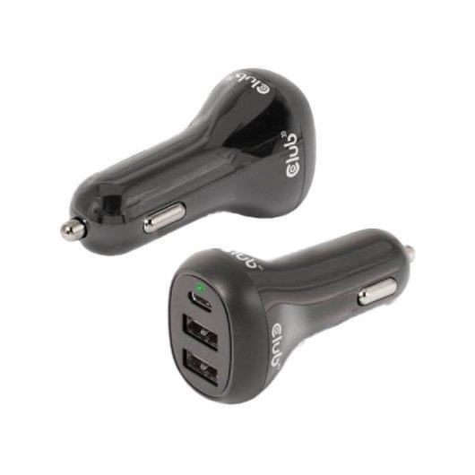 Cargador de coche Club 3D 36W 2xUSB-A 1xUSB-C carga rápida portátil y móvil