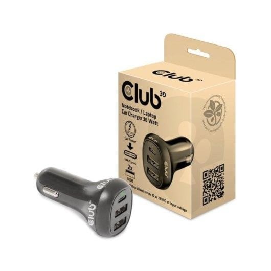 Cargador de coche Club 3D 36W 2xUSB-A 1xUSB-C carga rápida portátil y móvil