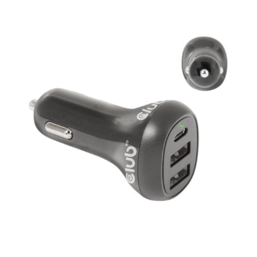 Cargador de coche Club 3D 36W 2xUSB-A 1xUSB-C carga rápida portátil y móvil
