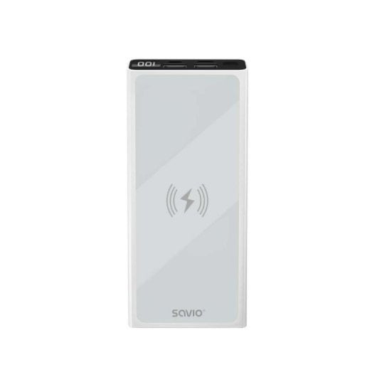 Power Bank Savio BA-06 10000mAh Branco Indução Carregamento Rápido Entrega de Energia LED