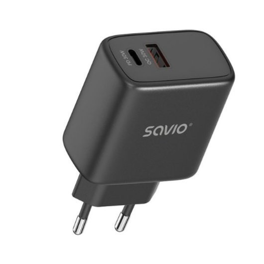 Cargador Savio LA-06 30W Dual USB 3.0 1*PD 1*USB(A) Protección Negro