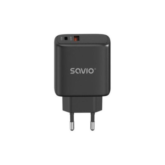 Cargador Savio LA-06 30W Dual USB 3.0 1*PD 1*USB(A) Protección Negro