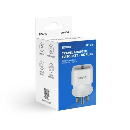 Adattatore Viaggio Savio AP-04 Compatibile Tipo C/E/F a UK 3250W 100-250V Bianco