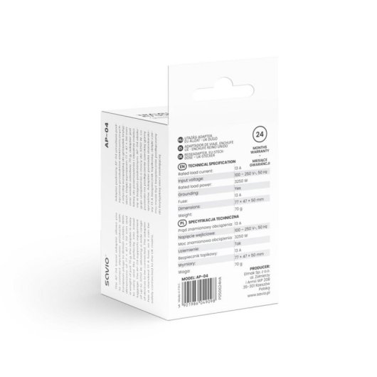 Adattatore Viaggio Savio AP-04 Compatibile Tipo C/E/F a UK 3250W 100-250V Bianco
