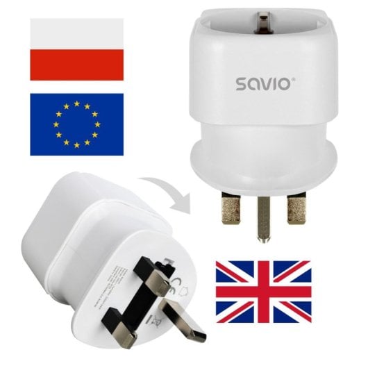 Adattatore Viaggio Savio AP-04 Compatibile Tipo C/E/F a UK 3250W 100-250V Bianco