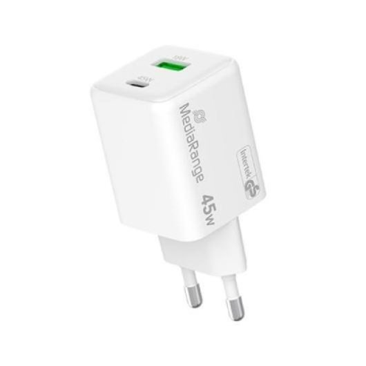 Cargador Mediarange MRMA113-2 Dual USB-A y USB-C 45W Blanco Carga Rápida Universal