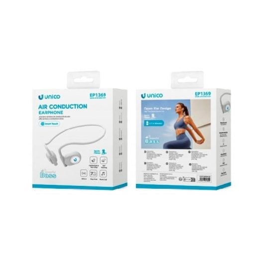 Auriculares desportivos sem fios Bluetooth Unico com faixa de pescoço tipo C, brancos