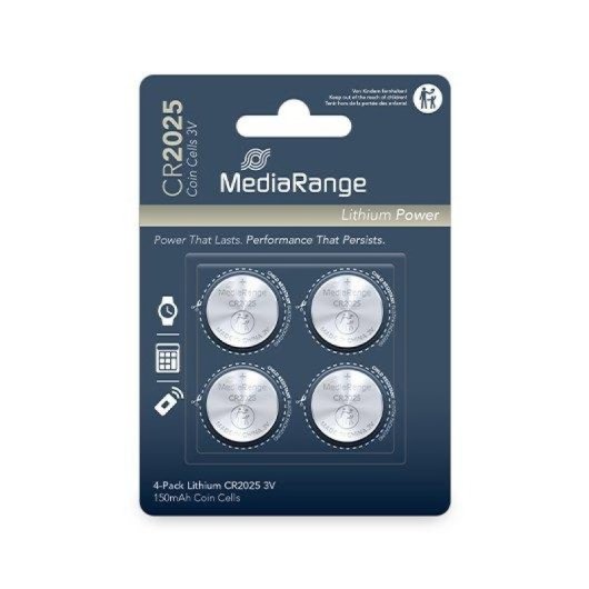 Lot de 4 piles bouton au lithium Mediarange CR2025 MRBAT131 3 V 150 mAh