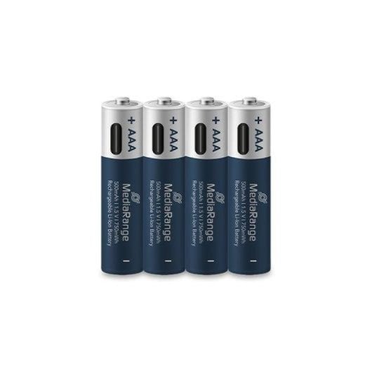 Mediarange MRBAT160 AAA 1,5 V 500 mAh wiederaufladbarer Akkupack, 4 Lithium-Ionen-Einheiten